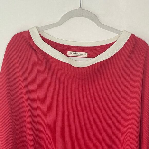 We The Free Waffle Knit Oversized Ringer Long Sleeve Shirt Large - Picture 4 of 8